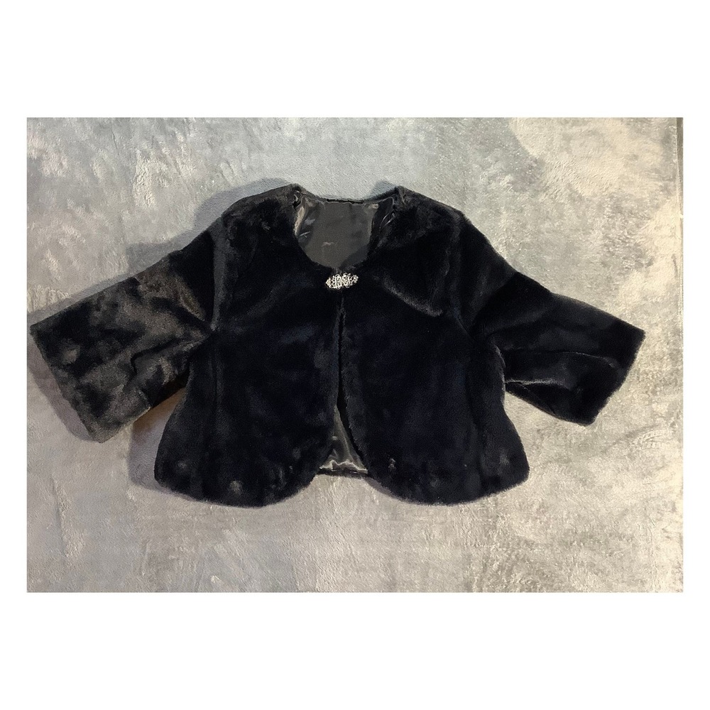 Park and Main Black Faux Mink Fur Bolero Jacket‎ Rhinestone Clasp